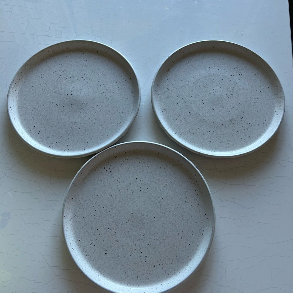 Sango stoneware plate with a speckled glaze. speckled design rustic, farmhouse